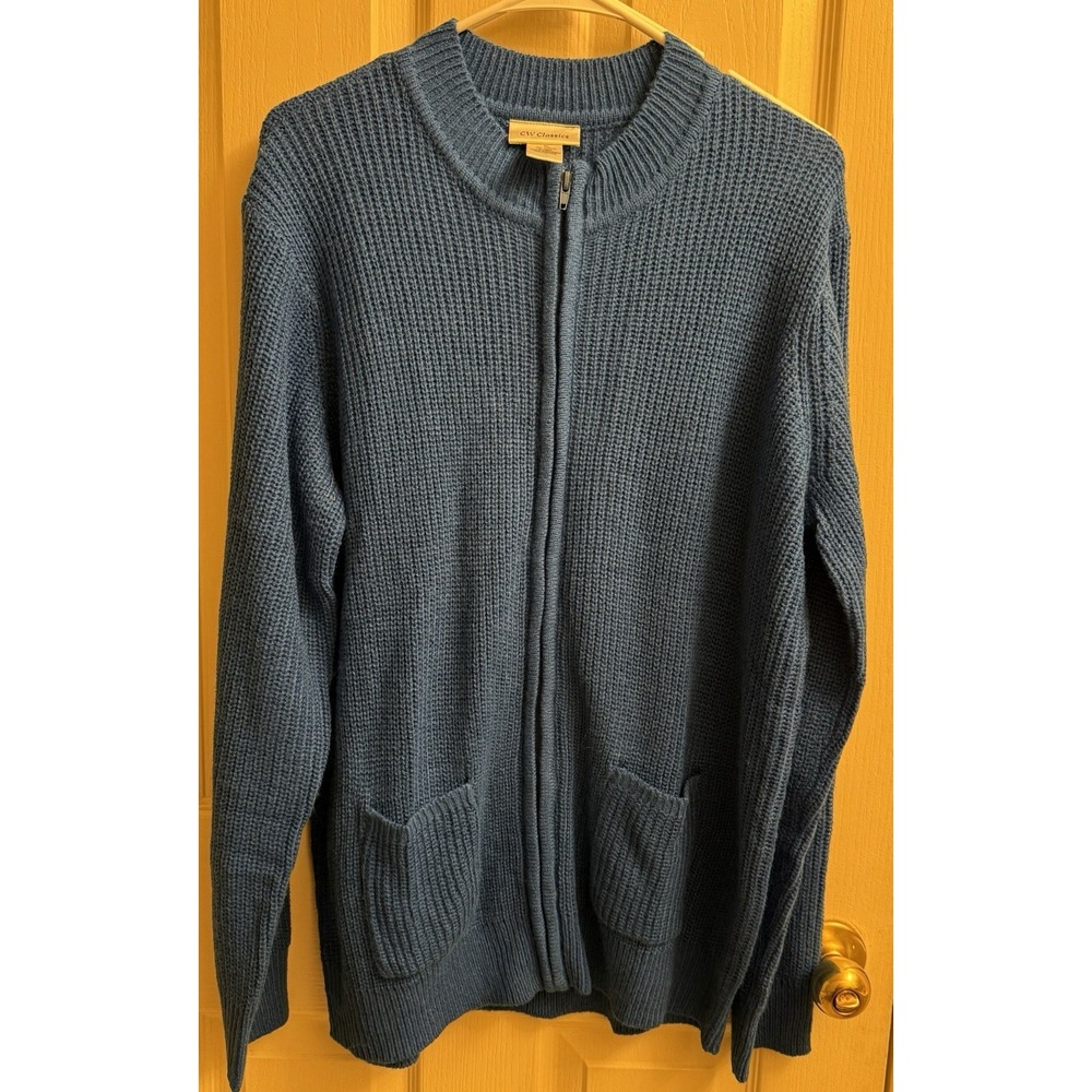 CW Classics Blue Long Sleeve Front‎ Pockets Full Zip Cardigan Sweater Size XL